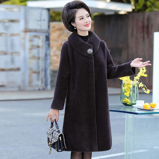 气质中年妈妈装纯色毛呢外套中老年秋冬装仿貂绒过膝大衣女中长款 NSM868 商品图3