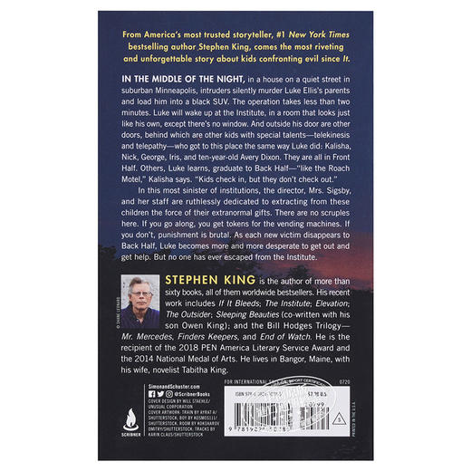 【中商原版】斯蒂芬·金：异能研究所 英文原版 The Institute 悬疑烧脑惊悚小说 Stephen King 商品图1