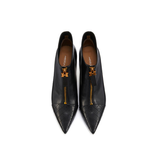 westory女鞋2021秋冬新款尖头气质款时装靴前拉链菱格纹细高跟短靴女S21DS44431 商品图4