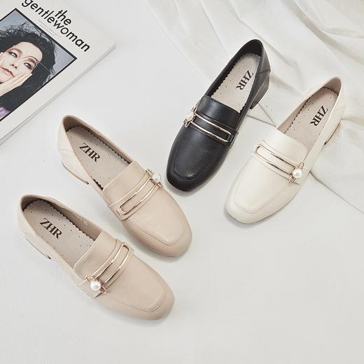 ZHR乐福鞋女中跟单鞋英伦风一脚蹬粗跟小皮鞋 商品图5