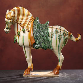 高水旺大师作品 唐三彩马摆件 白龙驹