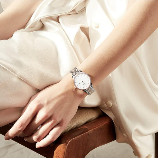 依波(EBOHR)简约白盘女士机械腕表商务风情侣表5101 商品图3