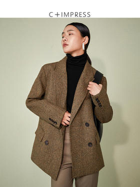 西嘉C+IMPRESS/西嘉羊毛彩色人字纹廓形复古INS博主同款西装外套