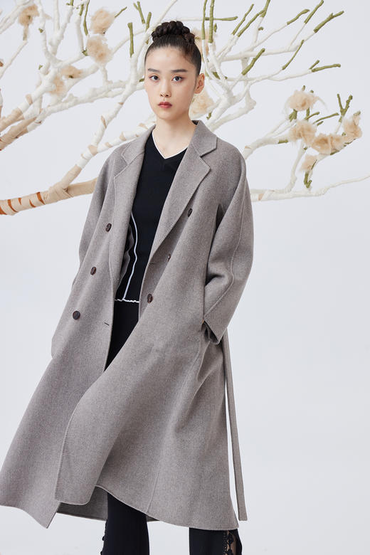  双排扣水波纹羊绒呢女长大衣 SJF92W821A 商品图2