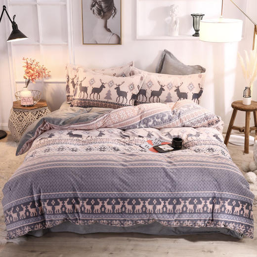 加厚保暖雕花绒四件套魔法绒床单款床笠款 商品图5