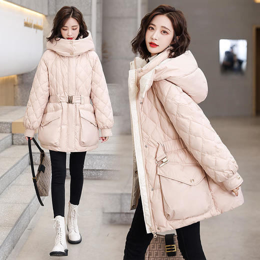 XX2826 90白鸭绒羽绒服女冬2021年新款潮宽松连帽修身收腰冬季外套 商品图1
