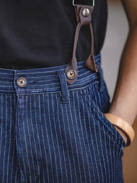 工装精选日系复古着感条纹吊带裤阿美咔叽宽松阔腿背带连体裤男潮