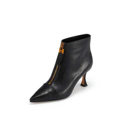 westory女鞋2021秋冬新款尖头气质款时装靴前拉链菱格纹细高跟短靴女S21DS44431 商品图2