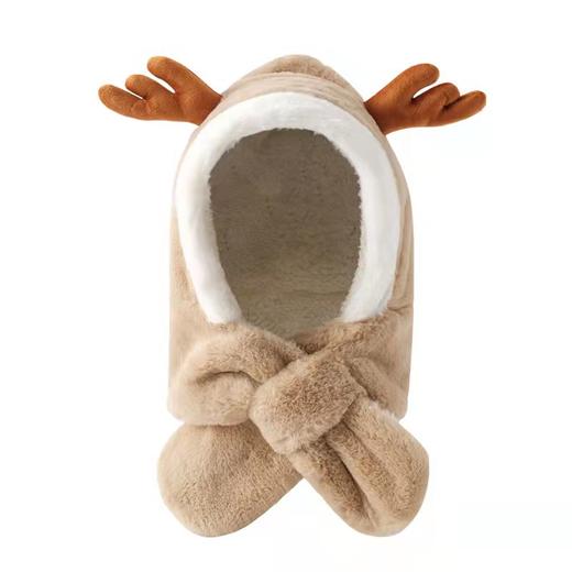 【云感松软 蓄热锁温】秋冬新品韩国卡通鹿角男童女童帽子宝宝毛绒围巾一体帽 商品图3