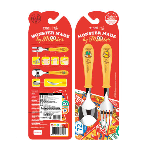 TISO?? MONSTER 儿童不锈钢学习训练勺叉2件套 商品图0