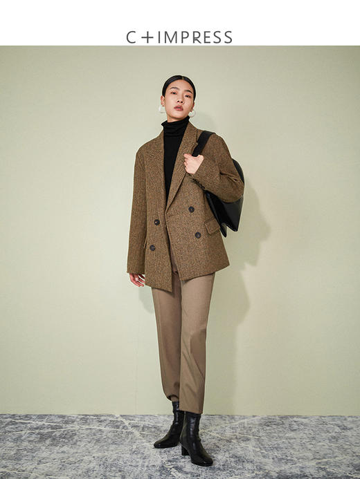 西嘉C+IMPRESS/西嘉羊毛彩色人字纹廓形复古INS博主同款西装外套 商品图2