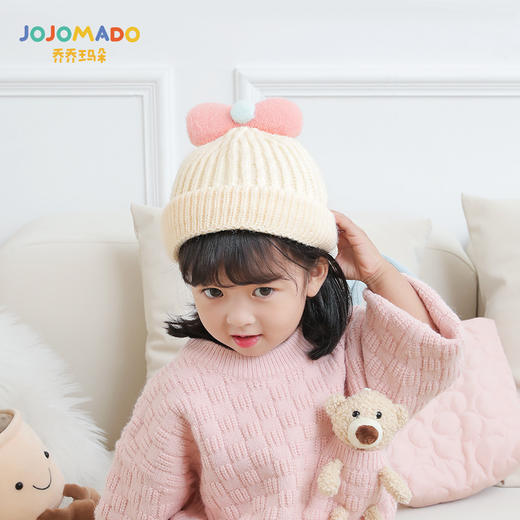 儿童毛线针织帽子韩国秋冬新款男女宝宝蝴蝶结保暖儿童帽子 商品图0