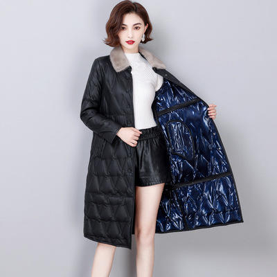 HXX- Y21-200 皮衣女2021年新款水貂毛领中长款休闲保暖外套绵羊皮妈妈装羽绒服 商品图1