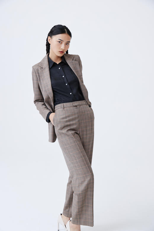 千鸟格羊毛直筒女裤 SJF93W363N 商品图1