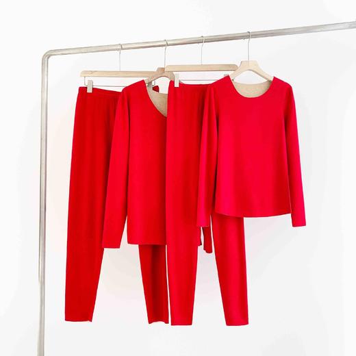 【鸿运吉祥】德绒男女成人款新年红秋冬内衣套装 商品图0