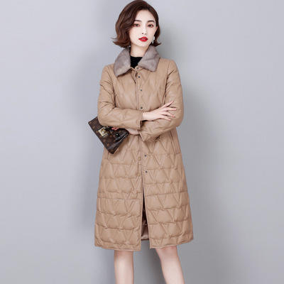 HXX- Y21-200 皮衣女2021年新款水貂毛领中长款休闲保暖外套绵羊皮妈妈装羽绒服 商品图3