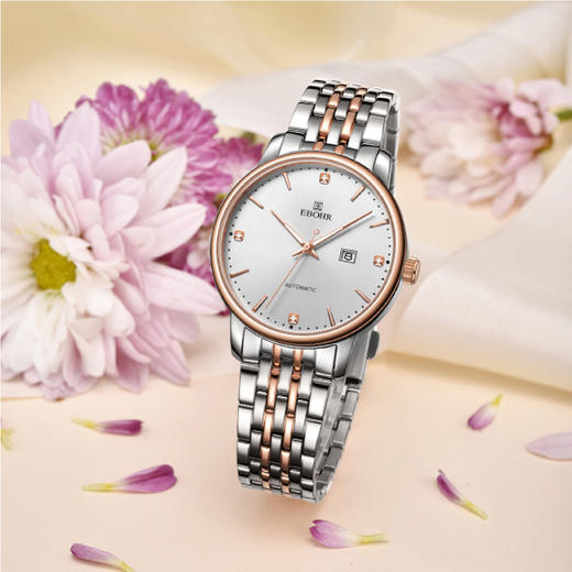 依波(EBOHR)简约白盘女士机械腕表商务风情侣表5101 商品图5