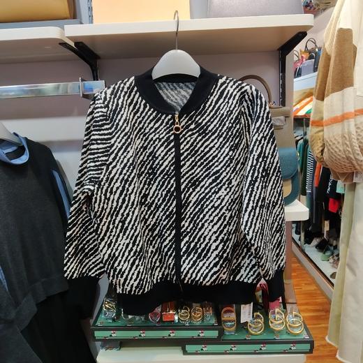 女条纹圆领长袖开衫外套 商品图0