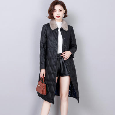 HXX- Y21-200 皮衣女2021年新款水貂毛领中长款休闲保暖外套绵羊皮妈妈装羽绒服 商品图2