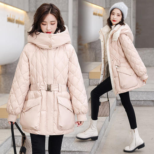 XX2826 90白鸭绒羽绒服女冬2021年新款潮宽松连帽修身收腰冬季外套 商品图0