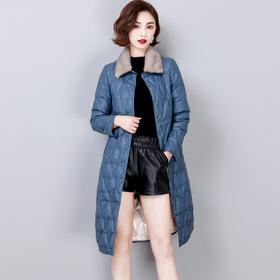 HXX- Y21-200 皮衣女2021年新款水貂毛领中长款休闲保暖外套绵羊皮妈妈装羽绒服