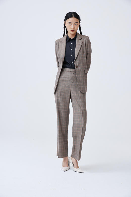 千鸟格羊毛直筒女裤 SJF93W363N 商品图2