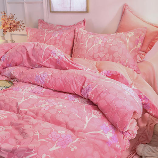 加厚保暖雕花绒四件套魔法绒床单款床笠款 商品图0