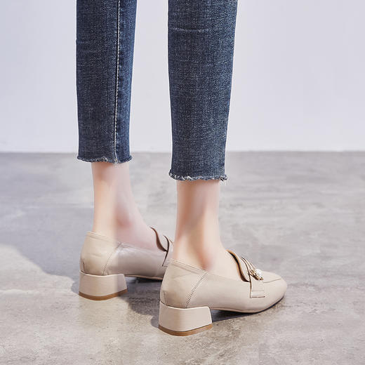 ZHR乐福鞋女中跟单鞋英伦风一脚蹬粗跟小皮鞋 商品图2