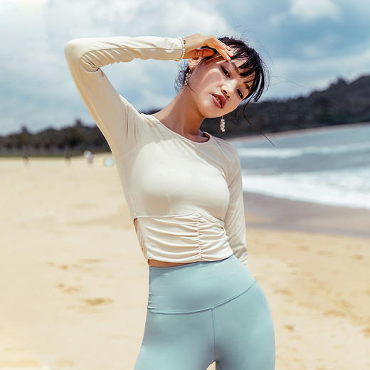 【裸感】插肩袖 腰部抽褶 后腰可系结长袖T恤-不带胸垫 商品图1