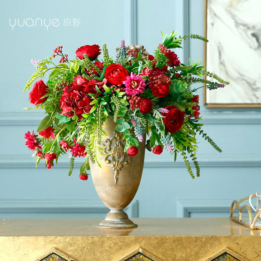 仿真花玫瑰假花客厅大堂酒店装饰花摆设绣球欧式自然装饰花艺摆件 商品图1