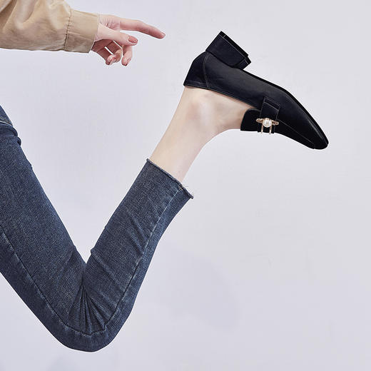 ZHR乐福鞋女中跟单鞋英伦风一脚蹬粗跟小皮鞋 商品图4