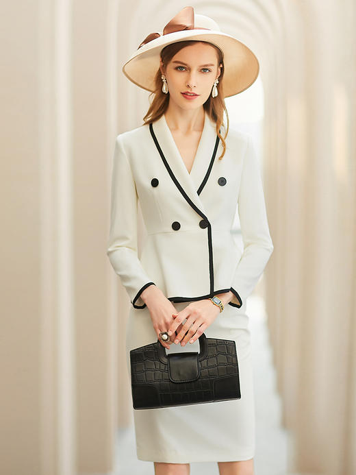 AD名媛小香风白色镶边西装套装职业装气质女神范秋冬高端时尚套裙 商品图3