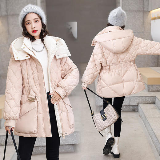 XX2826 90白鸭绒羽绒服女冬2021年新款潮宽松连帽修身收腰冬季外套 商品图4