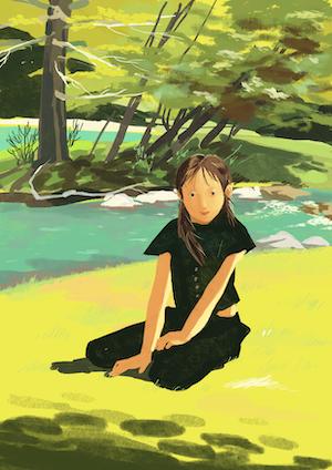 Traveling Dairy-6坐在草地上的女孩 商品图0