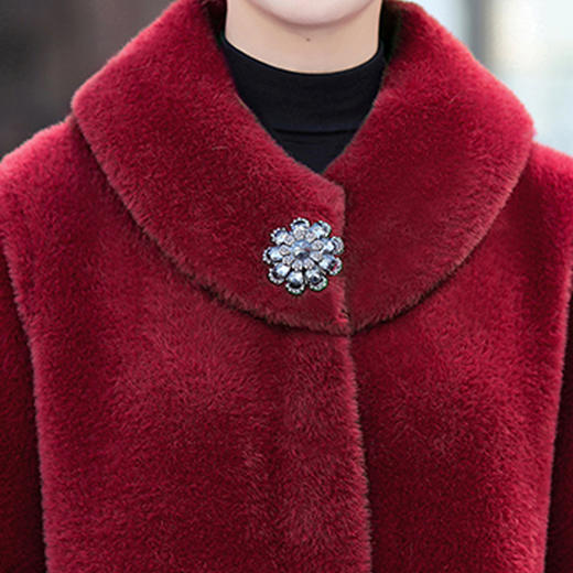 气质中年妈妈装纯色毛呢外套中老年秋冬装仿貂绒过膝大衣女中长款 NSM868 商品图4