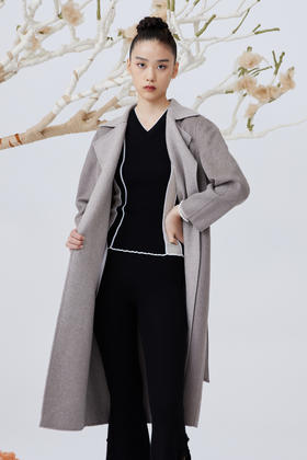  双面提花羊绒呢女长大衣 SJF93W849N