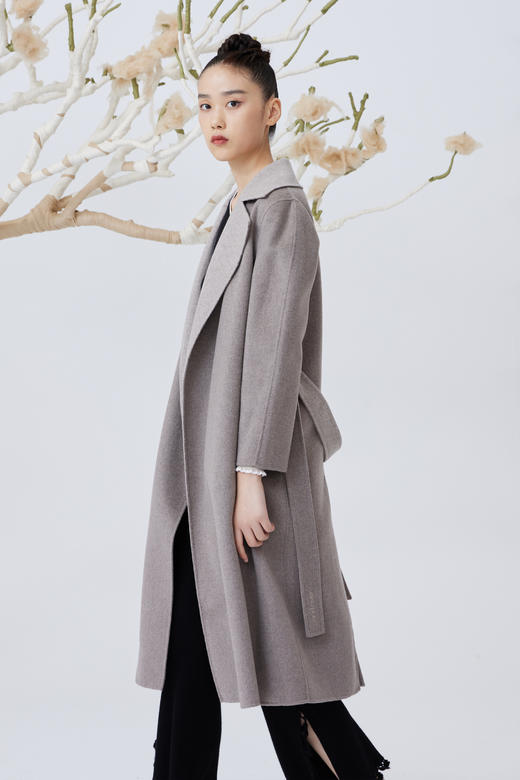  双面提花羊绒呢女长大衣 SJF93W849N 商品图2