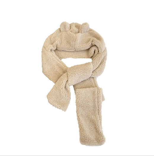 毛绒小熊围巾帽子一体三合一女秋冬季百搭可爱冬天保暖 商品图7