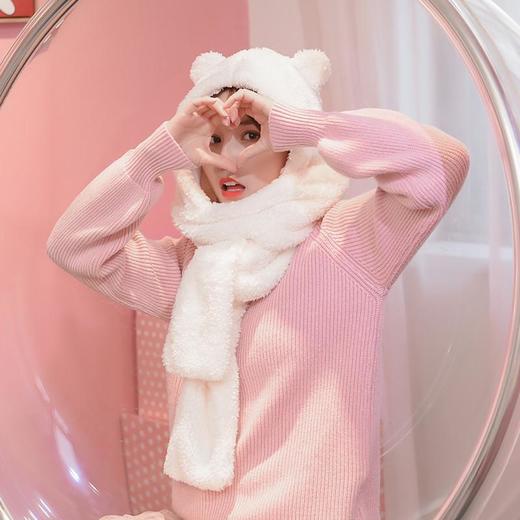 毛绒小熊围巾帽子一体三合一女秋冬季百搭可爱冬天保暖 商品图2