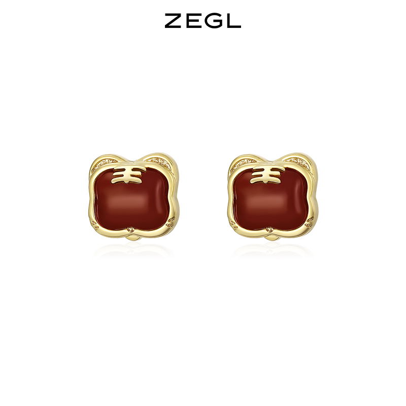 ZEGL设计师虎年本命年礼物四叶草萌虎耳钉女耳环925银针秋冬耳饰