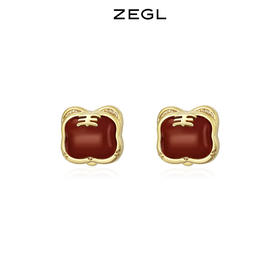 ZEGL设计师虎年本命年礼物四叶草萌虎耳钉女耳环925银针秋冬耳饰