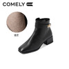 康莉2021年冬季新款时装靴女中跟复古方头简约短靴KYQ18506DU01DD1 商品缩略图3
