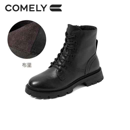 康莉短靴女2021年冬季新款厚底增高真皮绑带白色马丁靴KJH18666BU01DD1 商品图4