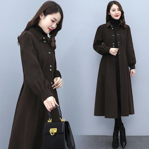 2021冬装新款简约大方英伦风毛呢外套优雅舒适长款呢子大衣 HR-ZMFS21133 商品图1