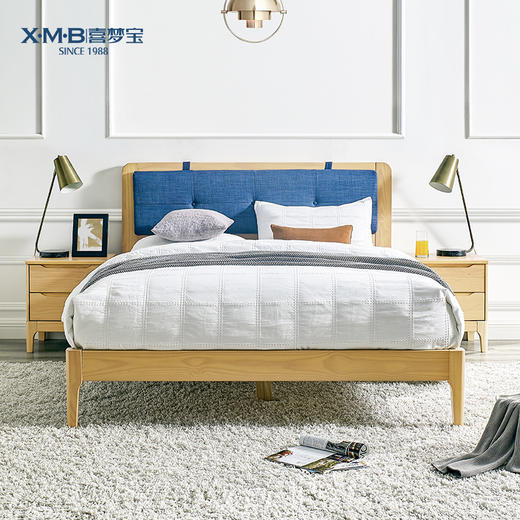 喜梦宝家具北欧简约实木床松木1.35米1.5米1.8米单双人床卧室家具 商品图1