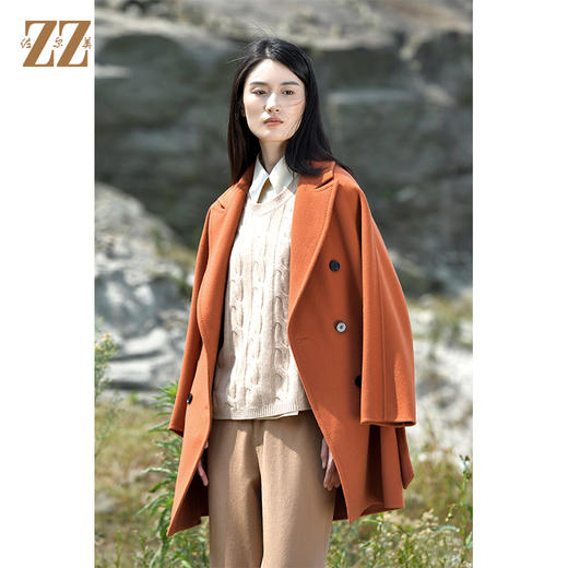 佐尔美2021新款 中长款双排扣羊毛双面呢大衣女E14SM01 商品图2