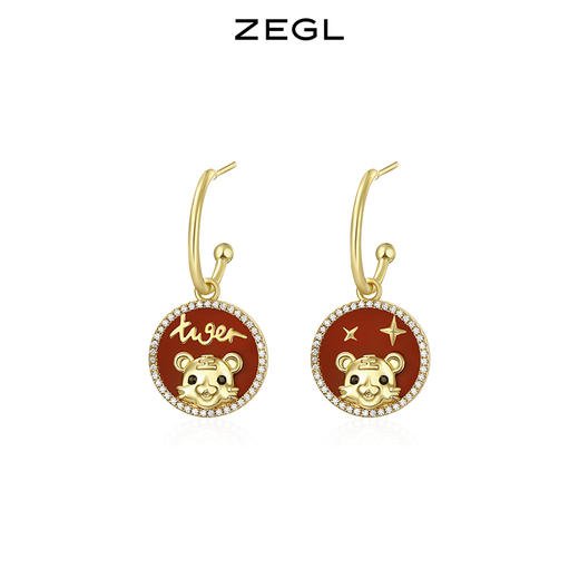 ZEGL设计师虎年本命年礼物幸运虎耳环女设计感红色耳钉银针耳饰品 商品图0