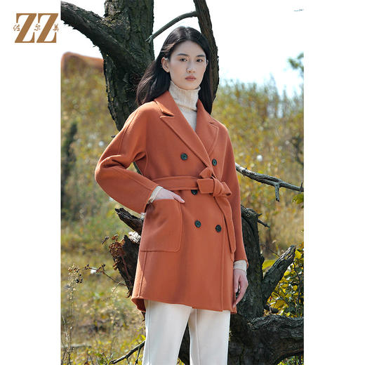 佐尔美2021新款 中长款双排扣羊毛双面呢大衣女E14SM01 商品图0