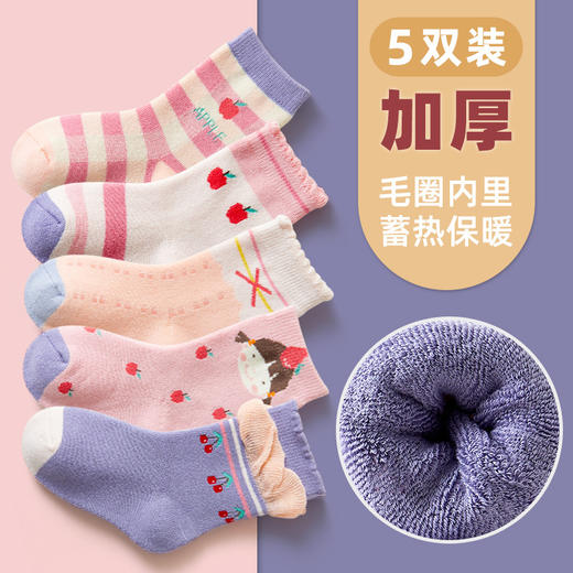 【5双装 毛圈内里 蓄热保暖】儿童袜子冬季加厚棉袜森系中筒袜宝宝袜子卡通男女童加绒袜 商品图11