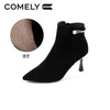 康莉时装靴女时尚细跟2021年冬季新款真皮简约高跟职业靴瘦瘦短靴KYQ18800DU01DD1 商品缩略图3